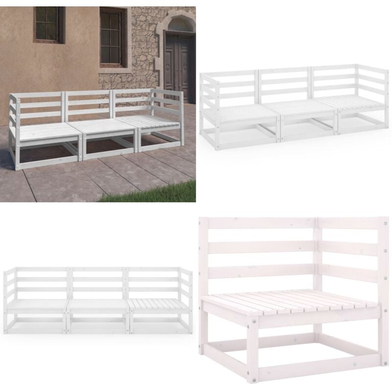 Canapé à 3 places de jardin Blanc Bois de pin solide - Canapé De Jardin - Canapé Trois Places - Mobilier De Jardin - Meubles De Jardin - Ensemble De