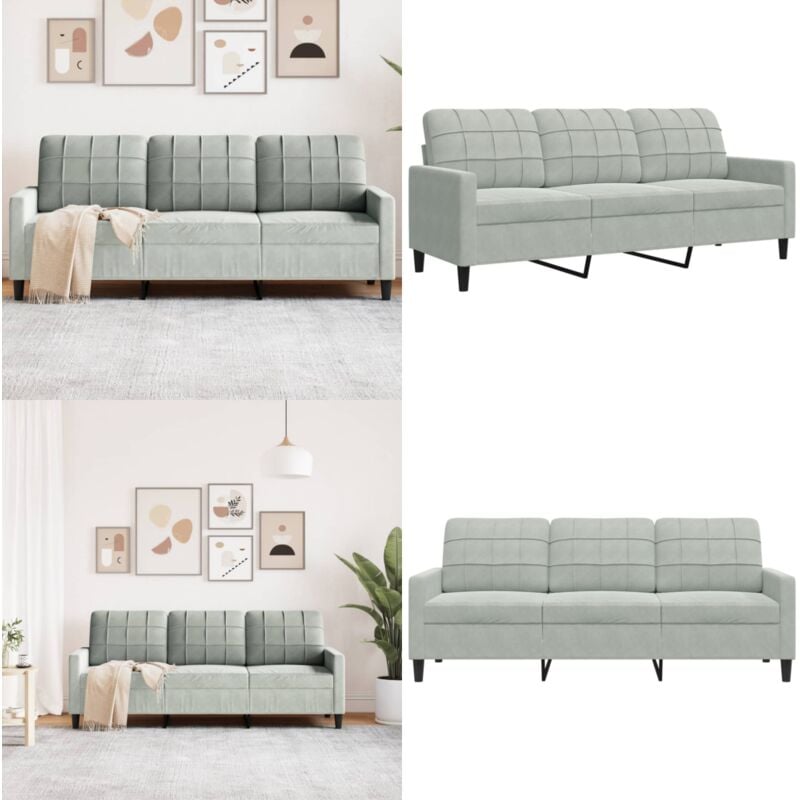 Vidaxl - Canapé à 3 places Gris clair 180 cm Velours - Canapé Trois Places - Canapé Velours - Canapé Gris - Canapé Design - Meuble Salon - Home &