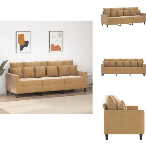 Canapé à 3 places Marron 180 cm Velours - Canapé À 3 Places - Canapés À 3 Places - Canapé - Canapé Rembourré