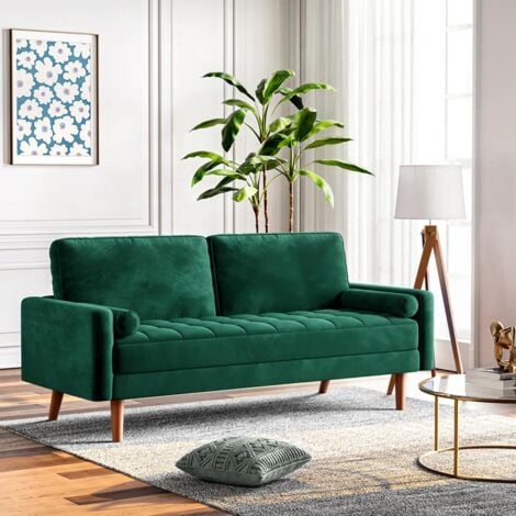 KEEPBUYING Canapé à 3 Places Moderne,Canapé à Bras Roulés en Velours Loveseat,Fauteuil Salon avec Accoudoirs - 176 x 78 x 85cm - Vert