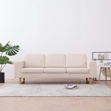 Vidaxl – Canapé 3 places en tissu crème – Dimensions 200 x 82 x 75 cm – Cadre en bois et pieds en fer – Housses lavables en machine