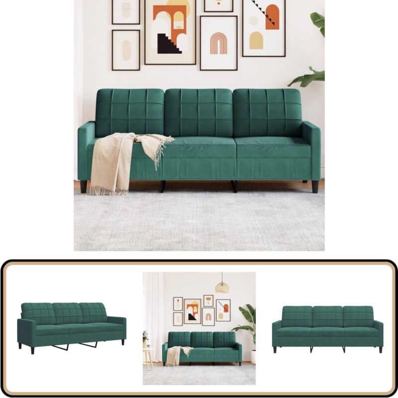 Vidaxl - Canapé à 3 places Vert foncé 180 cm Velours - Canapé Trois Places - Canapé Vert - Canapé Velours - Canapé Design - Meuble Salon