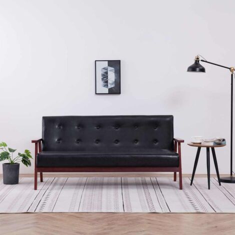 Canapé à 3 places，Banquette Sofa pour Salon Noir Similicuir MEMV233829