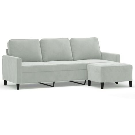 Canapé à 3 places,Sofa pour Salon,Banquette avec repose-pieds Gris clair 180 cm Velours CFW928161