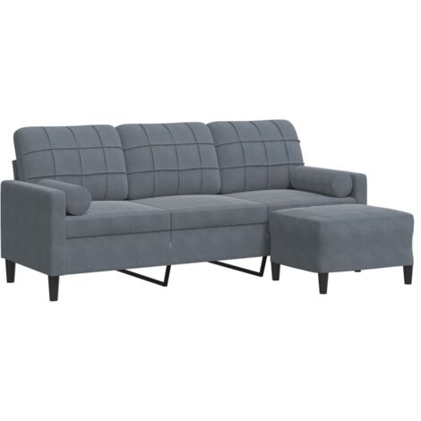 Canapé à 3 places,Sofa pour Salon,Banquette avec repose-pieds Gris foncé 180 cm Velours CFW970293