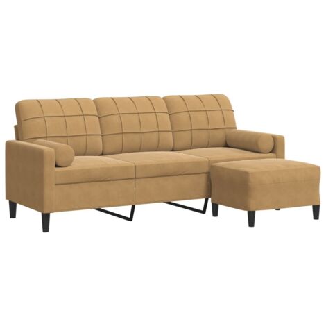 Canapé à 3 places,Sofa pour Salon,Banquette avec repose-pieds Marron 180 cm Velours CFW665196