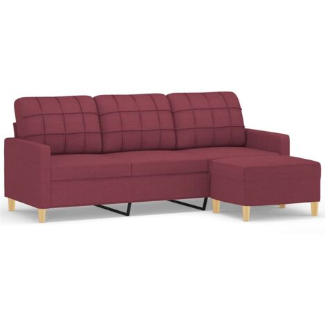 Canapé à 3 places,Sofa pour Salon,Banquette avec repose-pieds Rouge bordeaux 180 cm Tissu CFW128371