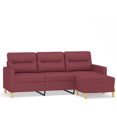 Canapé à 3 places,Sofa pour Salon,Banquette avec repose-pieds Rouge bordeaux 180 cm Tissu CFW170429