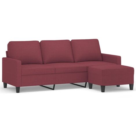 Canapé à 3 places,Sofa pour Salon,Banquette avec repose-pieds Rouge bordeaux 180 cm Tissu CFW560412