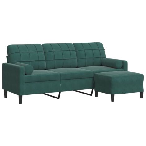 Canapé à 3 places,Sofa pour Salon,Banquette avec repose-pieds Vert foncé 180 cm Velours CFW499698