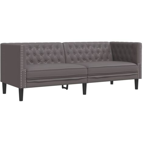 Canapé à 3 places，Sofa pour Salon，Banquette Chesterfield gris similicuir CFW717004