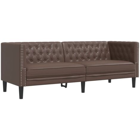 Canapé à 3 places，Sofa pour Salon，Banquette Chesterfield marron similicuir CFW352710