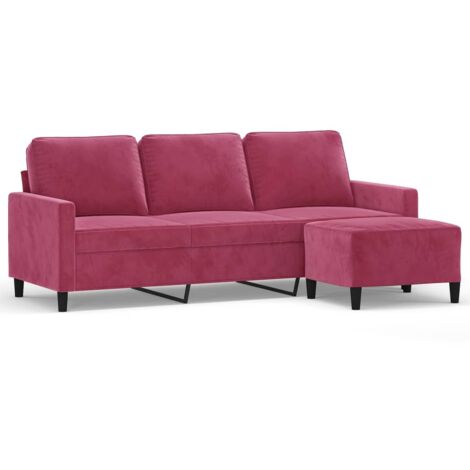Canapé à 3 places,Sofa pour Salon,Banquette et repose-pieds Rouge bordeaux 180 cm Velours CFW426024