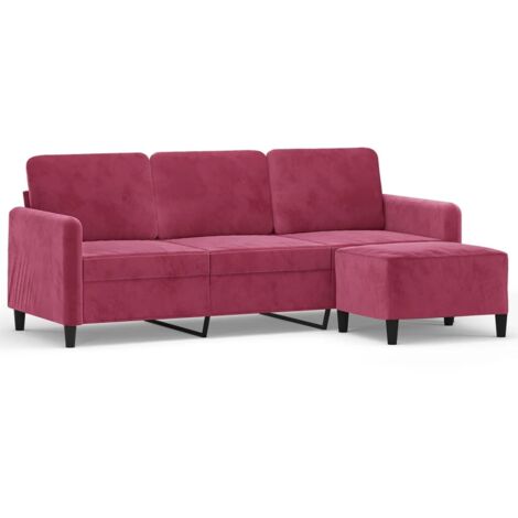 Canapé à 3 places,Sofa pour Salon,Banquette et repose-pieds Rouge bordeaux 180 cm Velours CFW462560