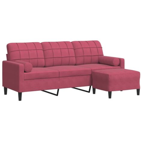 Canapé à 3 places,Sofa pour Salon,Banquette et repose-pieds Rouge bordeaux 180 cm Velours CFW482131