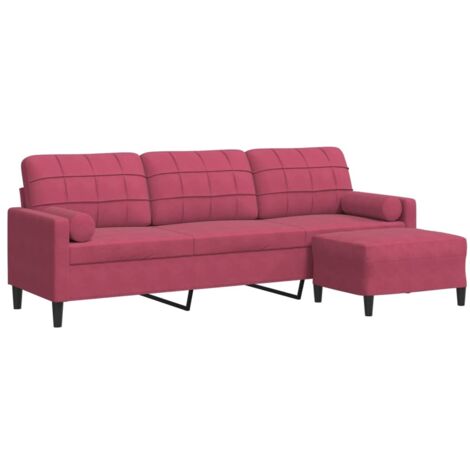 Canapé à 3 places,Sofa pour Salon,Banquette et repose-pieds Rouge bordeaux 210 cm Velours CFW742692