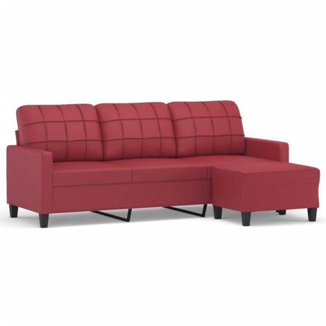 Canapé à 3 places,Sofa pour Salon,Banquette repose-pieds Rouge bordeaux 180 cm Similicuir CFW391759