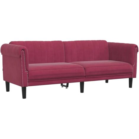 Canapé à 3 places，Sofa pour Salon，Banquette rouge bordeaux velours CFW433411