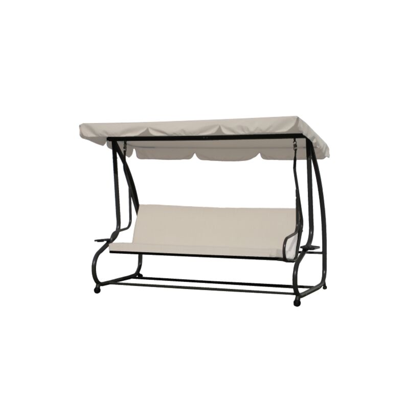 Canape' a' bascule 3 places balancoire en acier plateau inclinable a' de'gagement rapide e'cru pour jardin