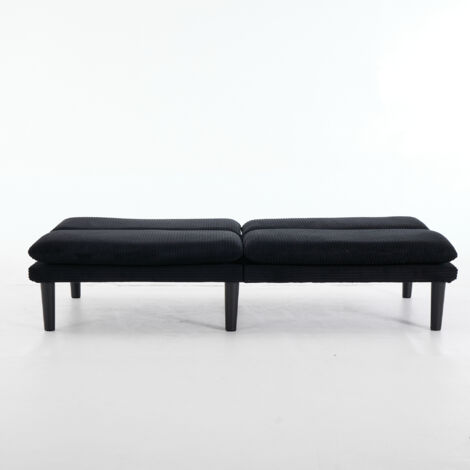 Canapé à trois positions réglables pour 2 personnes, en couleur noire. Les pieds en plastique sont arrondis  le tapis est fait de tissu velours ressemblant au cuir.