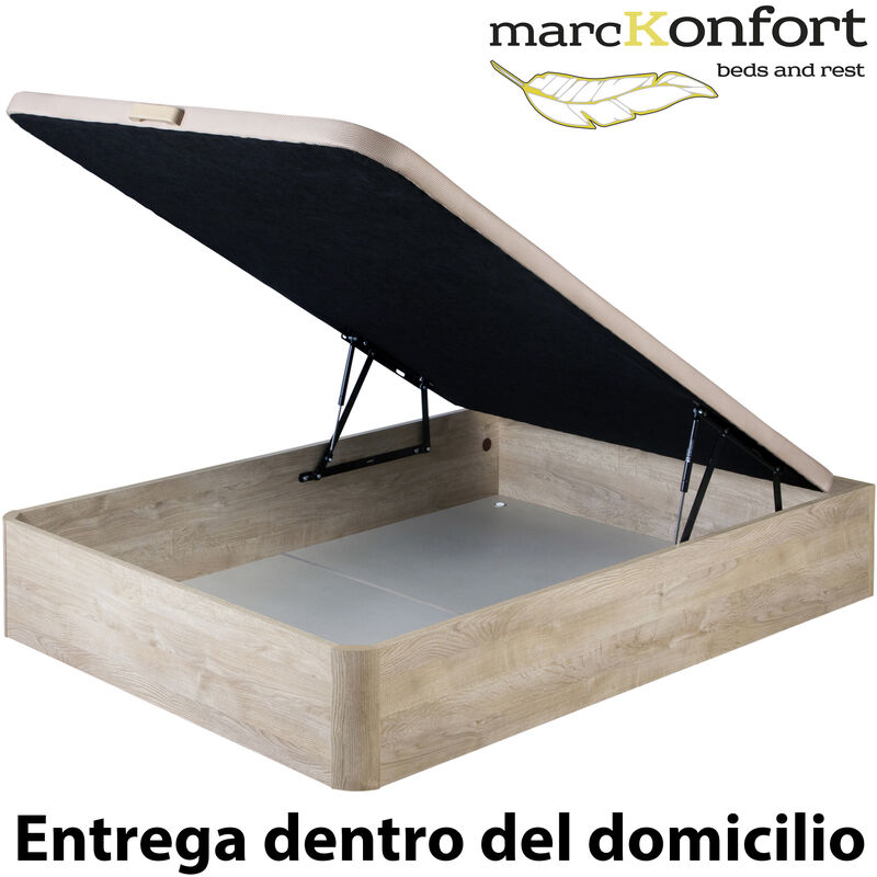 

Canape Abatible 135x190 De Gran Capacidad Con Esquinas Redondeadas En Madera. Base Tapizada 3d Transpirable Color Roble