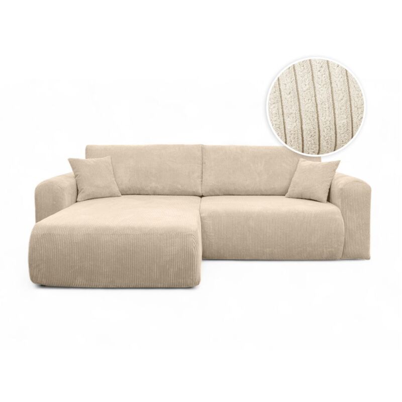 Canapé ALYA d'angle compacte réversible et convertible 4 places en velours côtelé - Beige Canapé ALYA d'angle compacte réversible et convertible 4 places en velours côtelé - Beige