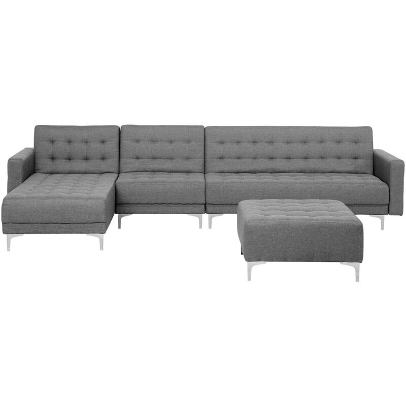 Beliani - Canapé angle droite convertible en tissu gris clair 5 places avec pouf ABERDEEN