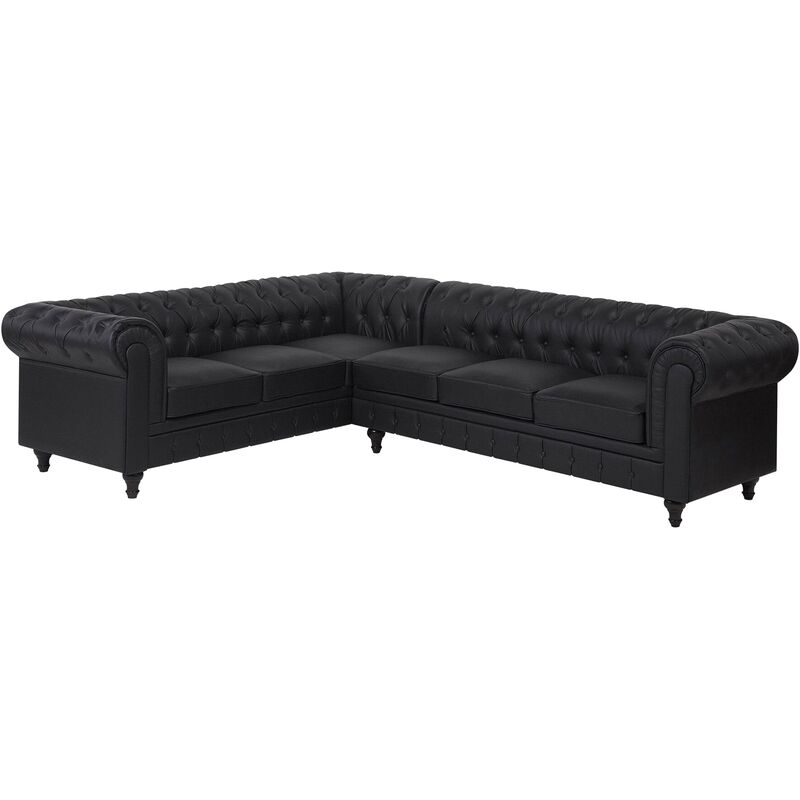 Canapé angle à droite 6 places en simili-cuir noir CHESTERFIELD