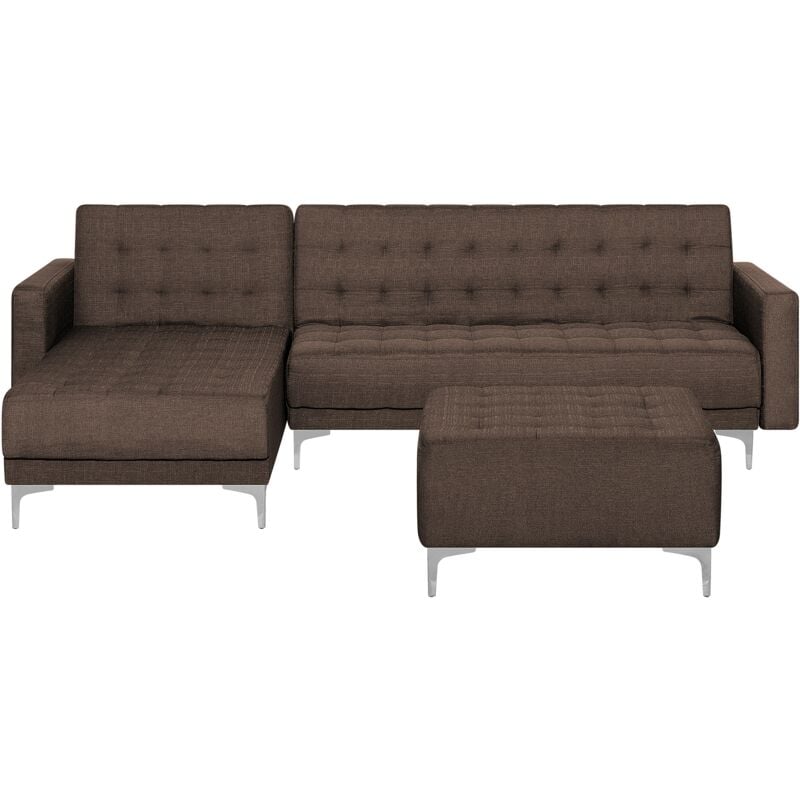 Canapé angle droite convertible en tissu marron foncé 4 places avec pouf ABERDEEN