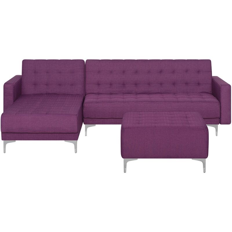 Canapé angle droite convertible en tissu violet 4 places avec pouf ABERDEEN