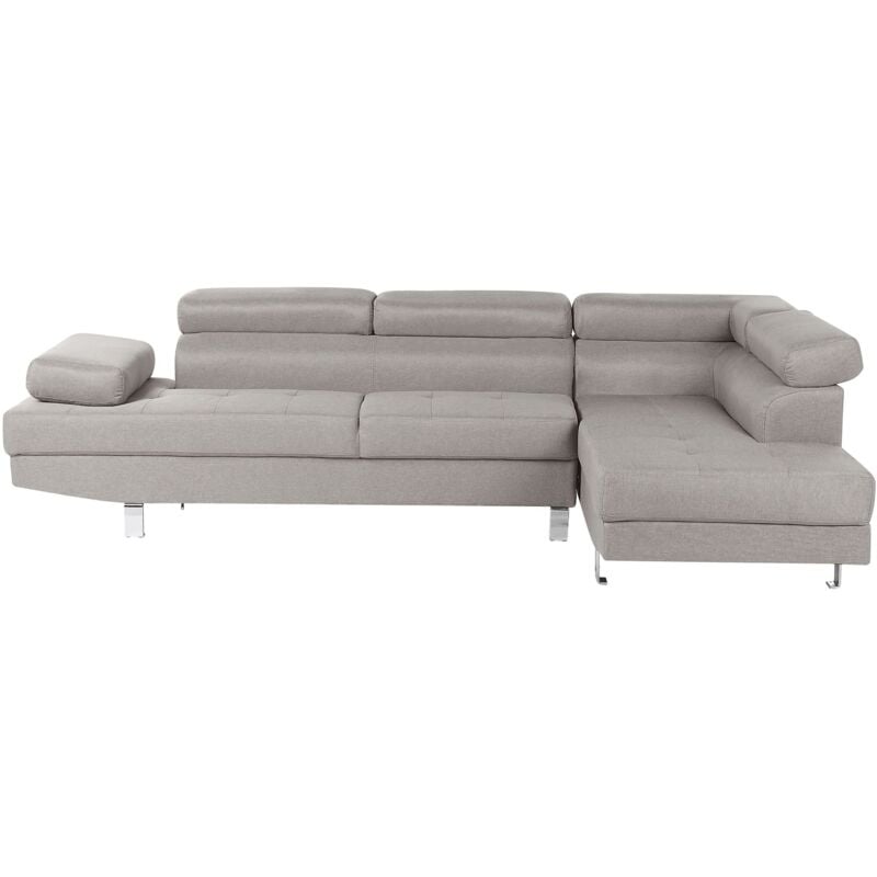 Beliani - Canapé d'Angle Design en Tissu Gris Clair avec Appuis-têtes Réglables pour Salon Moderne