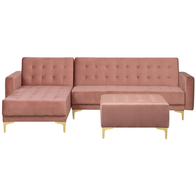 Beliani - Canapé angle droite convertible en velours rose 4 places avec pouf ABERDEEN