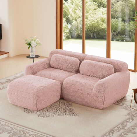 Canape angle convertible -Tissu velours doux - Conception modulaire - Combinable - Coussin inclus -Aucun assemblage requis- 2 places - rose