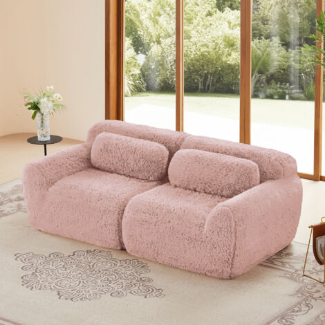 Canape angle convertible -Tissu velours doux - Conception modulaire - Combinable - Coussin inclus -Aucun assemblage requis- 2 places - rose - A