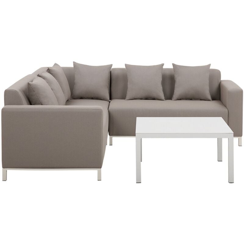 Canapé d'angle Salon de Jardin en Tissu Gris Beige et Aluminium Très Résistant aux Intempéries et Durable Design Moderne et Élégant Beliani