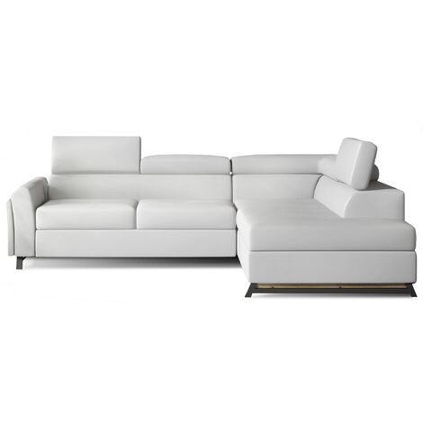 Canapé angle droit convertible simili cuir blanc avec têtières réglables Nikos 265cm