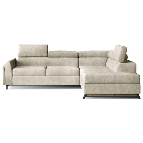 Canapé angle droit convertible tissu beige avec têtières réglables Nikos 265cm