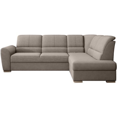 Canapé angle droit convertible tissu beige et pieds acier chromé Zabor 270cm