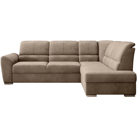 Canapé angle droit convertible tissu doux beige foncé et pieds acier chromé Zabor 270cm