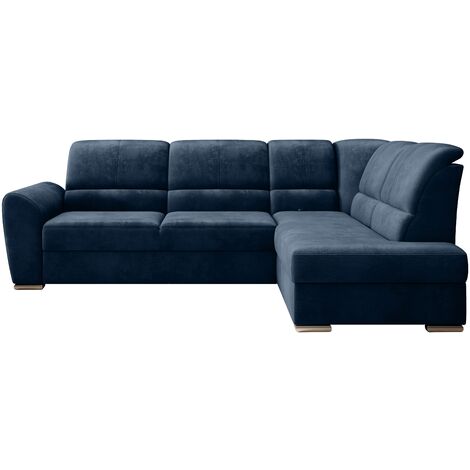 Canapé angle droit convertible tissu doux bleu nuit et pieds acier chromé Zabor 270cm