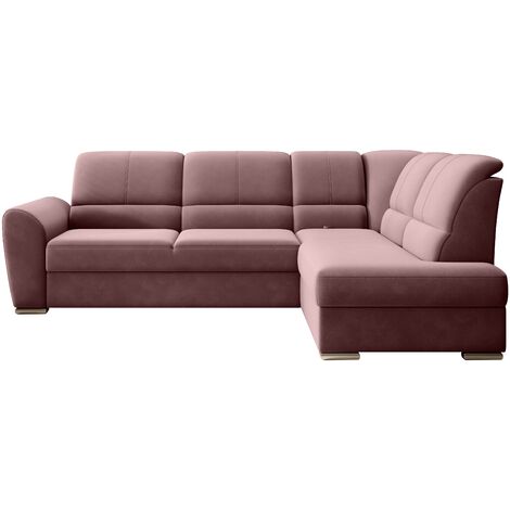 Canapé angle droit convertible velours rose cuivré et pieds acier chromé Zabor 270cm