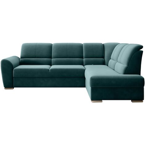 Canapé angle droit convertible velours vert bouteille et pieds acier chromé Zabor 270cm