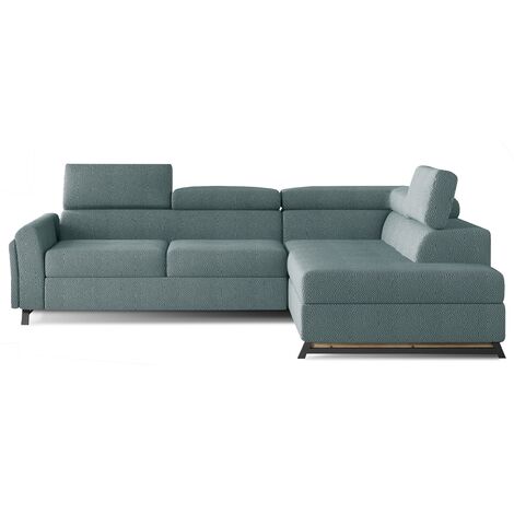 Canapé angle droit convertible velours vert viride avec têtières réglables Nikos 265cm