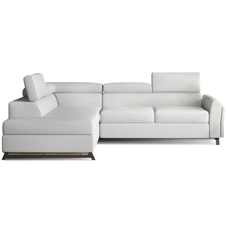 Canapé angle gauche convertible simili cuir blanc avec têtières réglables Nikos 265cm