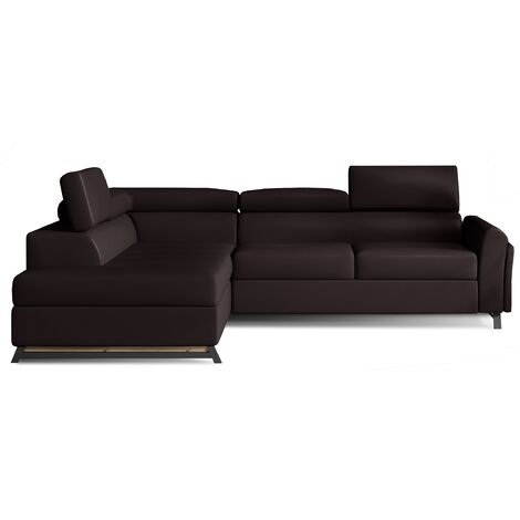 Canapé angle gauche convertible simili cuir marron avec têtières réglables Nikos 265cm