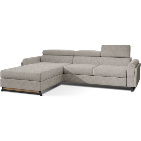 Canapé angle gauche convertible tissu beige avec appuis-tête réglables Mazerali 300cm