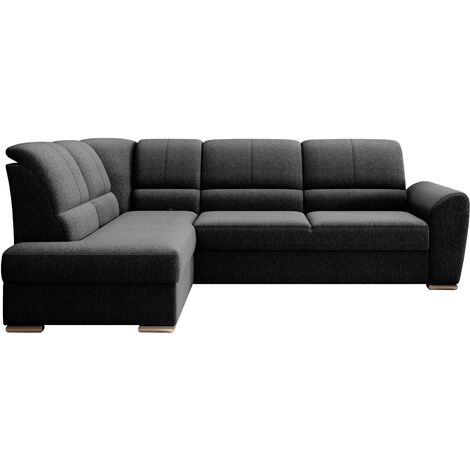 Canapé angle gauche convertible tissu noir et pieds acier chromé Zabor 270cm