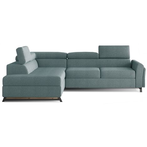 Canapé angle gauche convertible velours vert viride avec têtières réglables Nikos 265cm