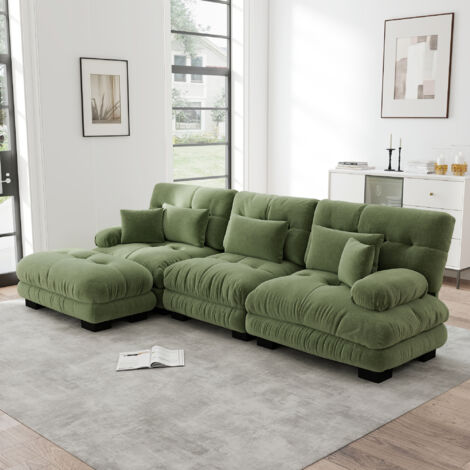 Canapé angle modulable mobile vert chenille OKMYHOME