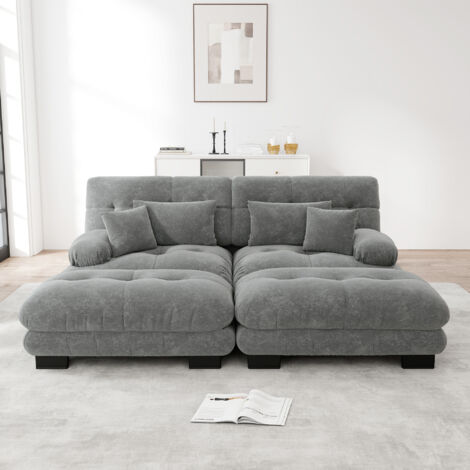 Canapé angle modulaire mobile chenille gris OKMYHOME